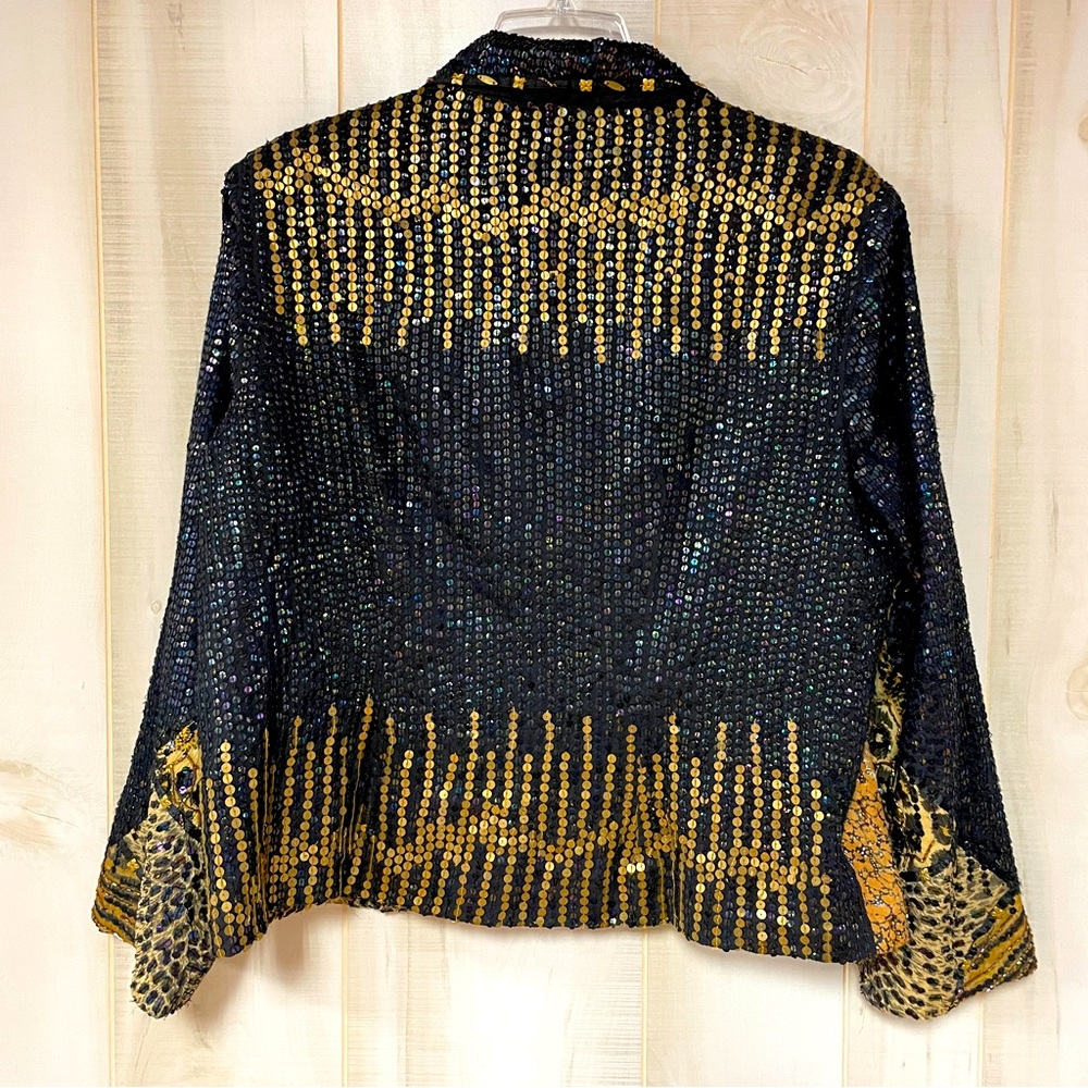 Sandy Starkman Brown Black Beaded Animal Print Patchwork Jacket Sz XL - Picture 2 of 7